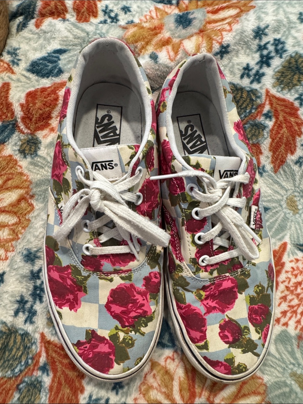 Vans Floral Checkered Lace-Up Sneakers - Pink/Blue/Green